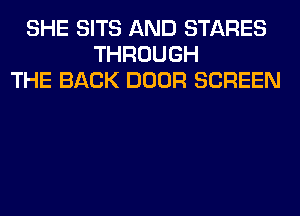 SHE SITS AND STARES
THROUGH
THE BACK DOOR SCREEN