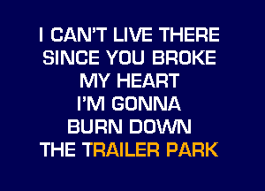 I CANT LIVE THERE
SINCE YOU BROKE
MY HEART
I'M GONNA
BURN DOWN
THE TRAILER PARK