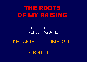 IN THE STYLE OF
MERLE HAGGARD

KB' OF (Eb) TIME 249

4 BAR INTRO