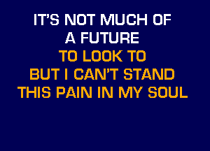 ITS NOT MUCH OF
A FUTURE
TO LOOK T0
BUT I CAN'T STAND
THIS PAIN IN MY SOUL