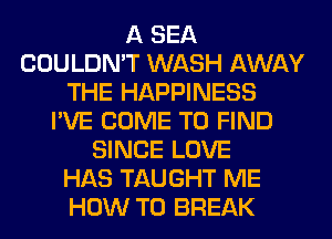 A SEA
COULDN'T WASH AWAY
THE HAPPINESS
I'VE COME TO FIND
SINCE LOVE
HAS TAUGHT ME
HOW TO BREAK