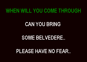 CAN YOU BRING

SOME BELVEDERE..

PLEASE HAVE NO FEAR.