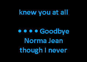 knew you at all

0 0 0 0 Goodbye
Norma Jean
though I never