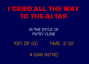IN THE STYLE OF
PATSY CLINE

KEY OF (G) TIME 282

4 BAR INTRO