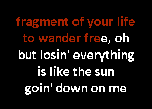 fragment of your life
to wander free, oh
but losin' everything
is like the sun
goin' down on me