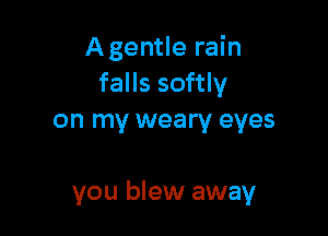 Agentle rain
falls softly

on my weary eyes

you blew away
