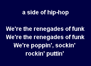 a side of hip-hop

We're the renegades of funk
We're the renegades of funk
We're poppin', sockin'
rockin' puttin'