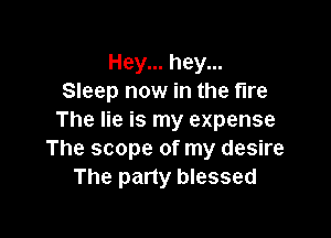 Hey... hey...
Sleep now in the fire

The lie is my expense
The scope of my desire
The pany blessed