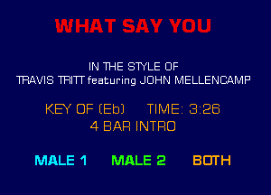 IN THE STYLE UF

TRAVIS TRITTfeaturing JOHN MELLENCAMF'

KEY OF EEbJ

MALE 1

4 BAR INTRO

MALE 2

TIME 8128

BEITH