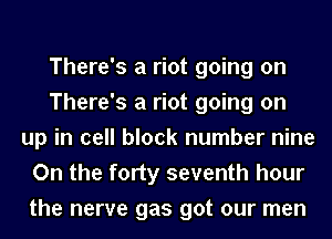 There's a riot going on
There's a riot going on
up in cell block number nine
On the forty seventh hour
the nerve gas got our men