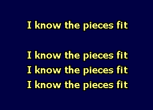 I know the pieces fit

I know the pieces fit

I know the pieces fit

I know the pieces fit