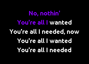 No, nothin'
You're all I wanted

You're all I needed, now
You're all I wanted
You're all I needed