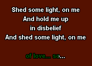 Shed some light, on me
And hold me up
in disbelief

And shed some light, on me