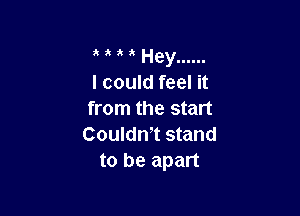 Hey ......
I could feel it

from the start
Couldn,t stand
to be apart