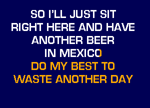SO I'LL JUST SIT
RIGHT HERE AND HAVE
ANOTHER BEER
IN MEXICO
DO MY BEST TO
WASTE ANOTHER DAY