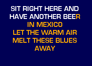 SIT RIGHT HERE AND
HAVE ANOTHER BEER
IN MEXICO
LET THE WARM AIR
MELT THESE BLUES
AWAY