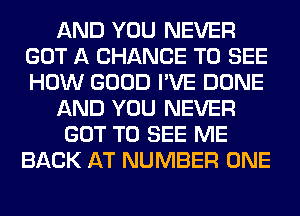 AND YOU NEVER
GOT A CHANCE TO SEE
HOW GOOD I'VE DONE

AND YOU NEVER

GOT TO SEE ME
BACK AT NUMBER ONE