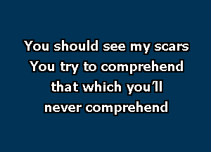 You should see my scars

You try to comprehend

that which you'll
never comprehend