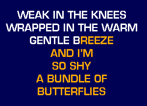 WEAK IN THE KNEES
WRAPPED IN THE WARM
GENTLE BREEZE
AND I'M
SO SHY
A BUNDLE 0F
BUTI'ERFLIES