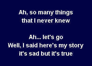 Ah, so many things
that I never knew

Ah... let's go
Well, I said here's my story
it's sad but it's true