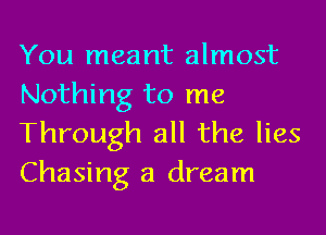 You meant almost
Nothing to me

Through all the lies
Chasing a dream