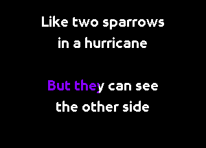 Like two sparrows

in a hurricane

But they can see
the other side
