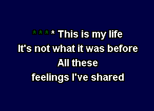 This is my life
It's not what it was before

All these
feelings I've shared