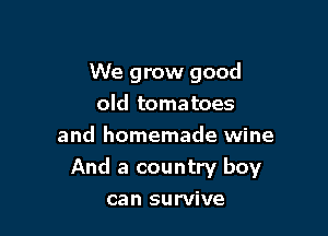 We grow good
old tomatoes
and homemade wine

And a country boy

can survive