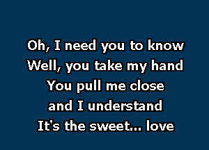Oh, I need you to know
Well, you take my hand

You pull me close
and I understand
It's the sweet... love