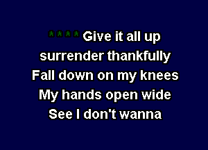 Give it all up
surrender thankfully

Fall down on my knees
My hands open wide
See I don't wanna