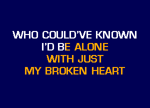 WHO COULD'VE KNOWN
I'D BE ALONE
WITH JUST
MY BROKEN HEART