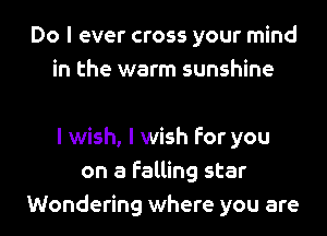 Do I ever cross your mind
in the warm sunshine

I wish, I wish for you
on a Falling star
Wondering where you are