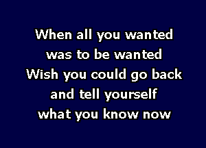 When all you wanted
was to be wanted

Wish you could go back
and tell yourself
what you know now