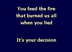 You feed the fire
that burned us all
when you lied

It's your decision