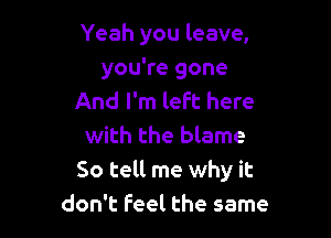 Yeah you leave,

you're gone
And I'm left here
with the blame
So tell me why it
don't Feel the same