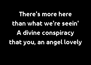 There's more here
than what we're seein'

A divine conspiracy
that you, an angel lovely