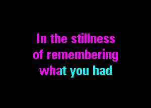 In the stillness

of remembering
what you had