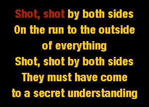 Shot, shot by both sides
0n the run to the outside
of everything
Shot, shot by both sides
They must have come
to a secret understanding