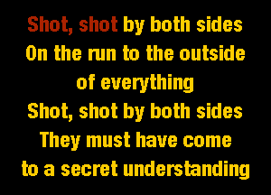 Shot, shot by both sides
0n the run to the outside
of everything
Shot, shot by both sides
They must have come
to a secret understanding