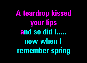 A teardrop kissed
your lips

and so did I .....
now when I
remember spring