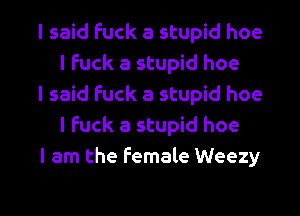 I said fuck a stupid hoe
I fuck a stupid hoe

I said fuck a stupid hoe
I Fuck a stupid hoe

I am the Female Weezy

g