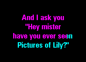And I ask you
Hey mister

have you ever seen
Pictures of Lily?
