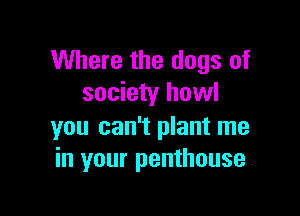 Where the dogs of
society howl

you can't plant me
in your penthouse