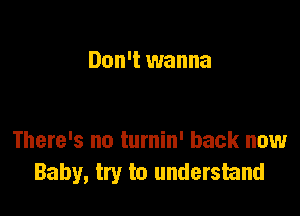 Don't wanna

There's no turnin' back now
Baby, try to understand