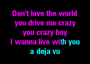 Don't love the world
you drive me crazy

you crazy boy
I wanna live with you
a deia vu