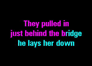 They pulled in

just behind the bridge
he lays her down