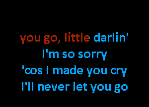 you go, little darlin'

I'm so sorry
'cos I made you cry
I'll never let you go