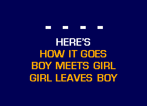 HERE'S

HOW IT GOES
BOY MEETS GIRL

GIRL LEAVES BOY