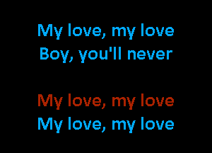 My love, my love
Boy, you'll never

My love, my love
My love, my love