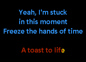 Yeah, I'm stuck
in this moment

Freeze the hands of time

A toast to life